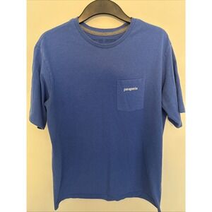 Patagonia Responsibili Tee Shirt T-Shirt Mens Medium Blue Box Logo Graphic